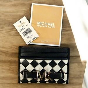 Michael Kors Reed Large Card Holder – Navy and White Checkerboard